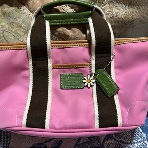 Coach Hampton Mini  Pink and Brown Tote with Green Accents